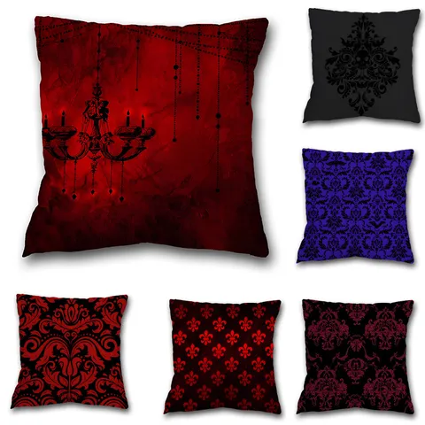 Housse de Coussin Style Vintage Gothique Motif Damas Sombre Rétro Housse de Coussin Carrée Pour Salon Canapé Décoration Intérieure