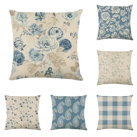 Vintage Floral Plaid Throw Pillow Cover Polyester Decorative Cushion Case For Sofa Bed Home Office Decor