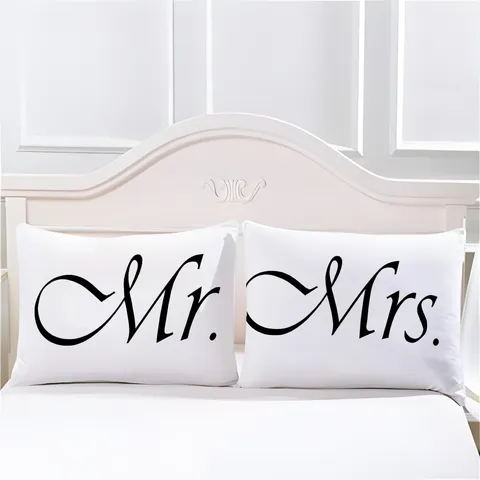 Housse de Coussin Rectangle pour Couple en Lin avec Impression de Lettres Décoration pour Chambre Salon Canapé