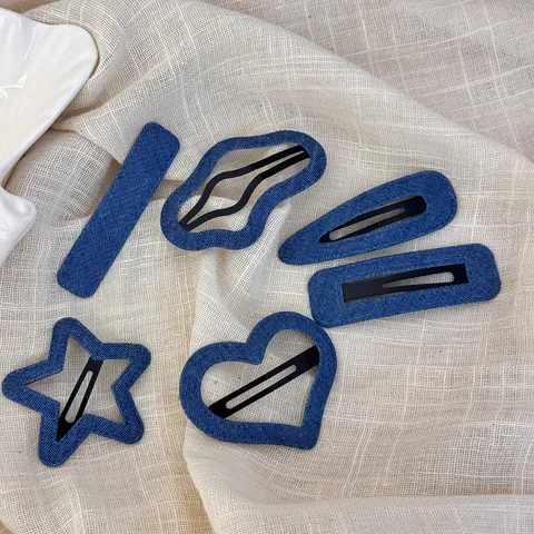 Denim Blauw Stof Haarspelden Hart Ster Wolk Vorm Handgemaakte BB Clips Koreaanse Zoete Haarnalden Voor Vrouwen Meisjes Haaraccessoires