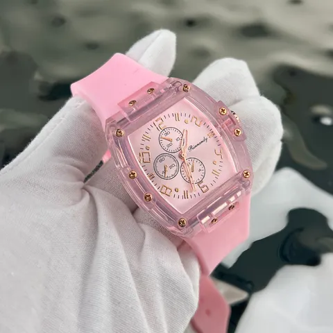 Luxus Transparent Tonneau Quarzuhr Mode Jelly Gehäuse Silikon Armband Analog Armbanduhr Für Herren Damen Lässigen Stil