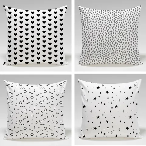Black and White Geometric Pillowcase Modern Minimalist Polyester Square Cushion Cover for Sofa Car Home Decor