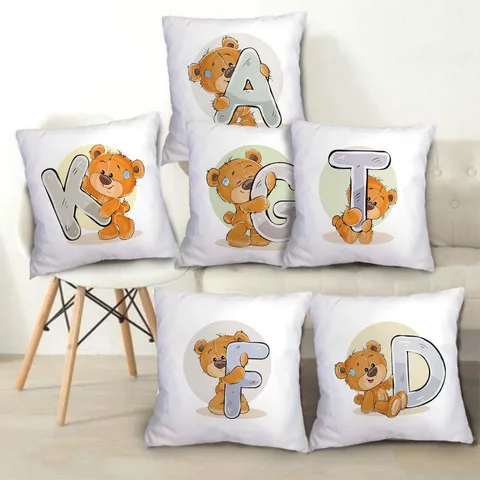 Moderne Minimaliste Mignon Ours Lettre Anglaise Imprimé Taie d'Oreiller Carré Polyester Housse de Coussin pour Salon Canapé