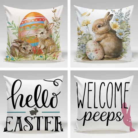 Easter Bunny Pillow Cover Easter Egg Floral Holiday Home Decor Cushion Cover Living Room Sofa Bedroom Throw Pillow Case