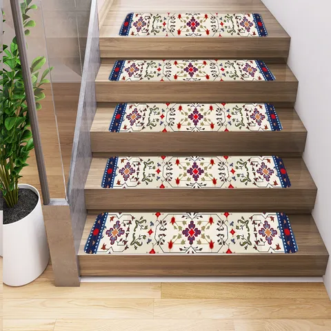Alfombrillas Antideslizantes para Escaleras Estilo Persa Vintage Geométrico para el Hogar