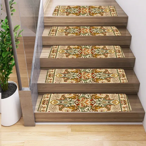 Bohemian Stair Step Mats Non Slip Washable Stair Treads Runner Rug For Home Indoor Wooden Steps Geometric Printed Carpet Mat