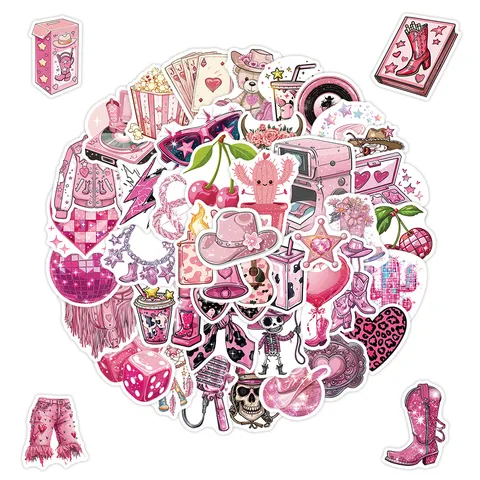 Adesivi Graffiti Cowgirl Rosa Decalcomanie in Vinile Impermeabile Estetiche per Laptop Bottiglia d'Acqua Scrapbook Artigianato Fai da Te