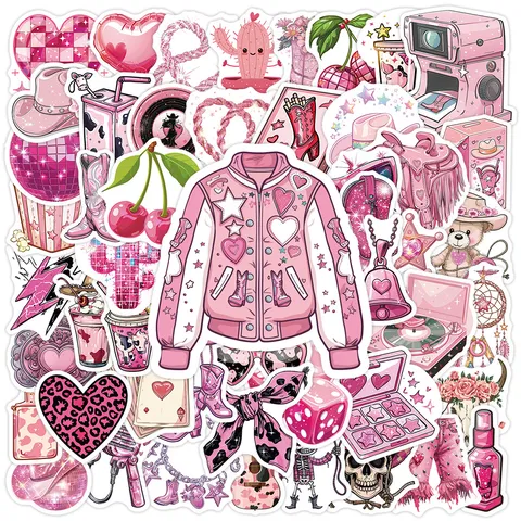 Adesivi Graffiti Cowgirl Rosa Decalcomanie in Vinile Impermeabile Estetiche per Laptop Bottiglia d'Acqua Scrapbook Artigianato Fai da Te