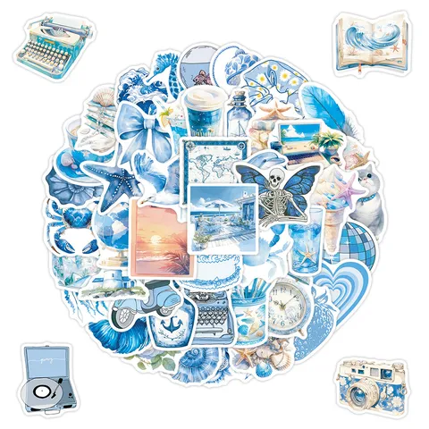 Adesivi Costieri Estetici Impermeabili Decalcomanie In Vinile Simpatici Adesivi Tema Oceano Blu Per Borracce Valigia Laptop
