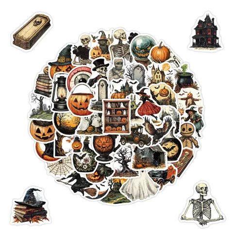 Adesivi Graffiti Impermeabili Retro Halloween Spettrali Zucca Teschio Fantasma Decalcomanie Per Bottiglia D'Acqua Laptop