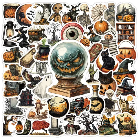 Adesivi Graffiti Impermeabili Retro Halloween Spettrali Zucca Teschio Fantasma Decalcomanie Per Bottiglia D'Acqua Laptop