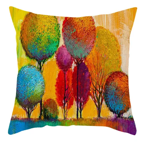 Housse de Coussin en Polyester Peinture à l'Huile de Paysage d'Automne Minimaliste Moderne Housse de Coussin de Canapé Carré Sans Noyau