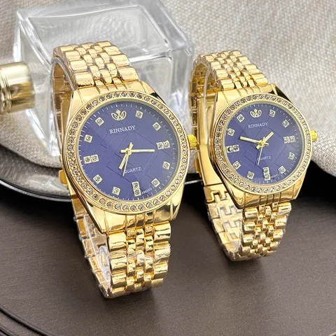 Luxus Pärchen Quarzuhr Business Herren Damen Goldlegierung Strass Zifferblatt Mode Analoge Armbanduhr Liebhaber Geschenk