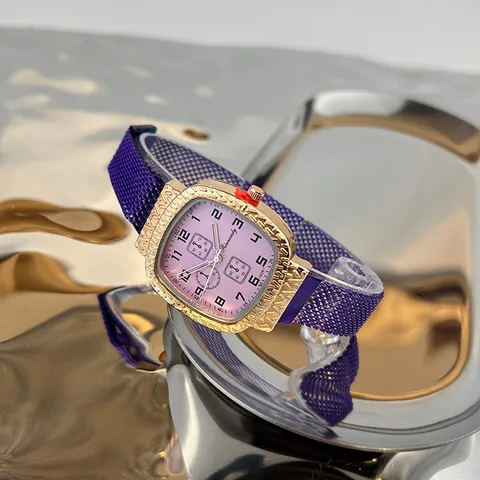 Modische Quadratische Damen Quarzuhr Bonbonfarbenes Zifferblatt Milanaise Magnetarmband Elegante Damenuhr Für Den Alltag