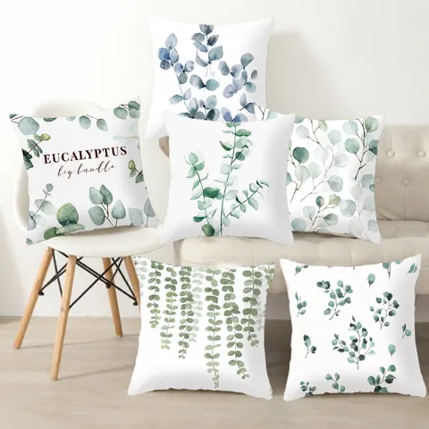 Groene Plantenbladeren Bedrukt Linnen Kussenhoes Modern Minimalistisch Decoratieve Vierkante Kussenhoes Voor Bank Thuis Kantoor