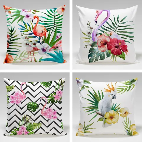 Decorative Throw Pillow Cover Tropical Plants Flamingo Cushion Cover For Sofa Living Room Bedroom Home Decor