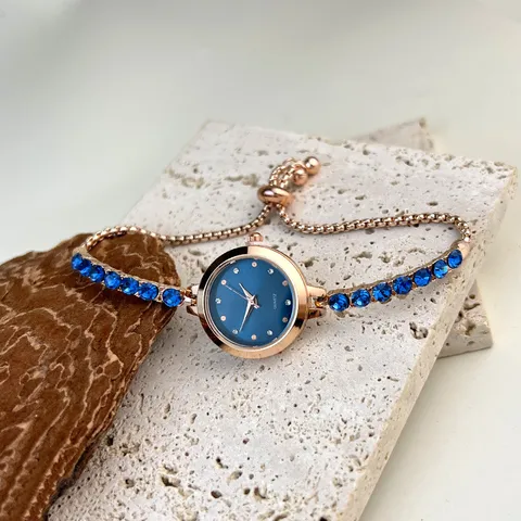 Fashion Women Bracelet Watch Alloy Case Colorful Rhinestone Elegant Quartz Watch Adjustable Slider Chain Link Wristwatch For Lady Jewelry
