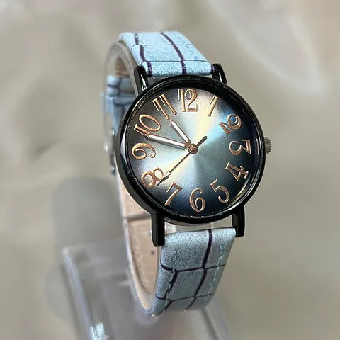 Reloj de Cuarzo para Mujer con Esfera de Sol Degradado Correa de Cuero de PU Caja de Aleación Reloj de Pulsera Analógico Casual