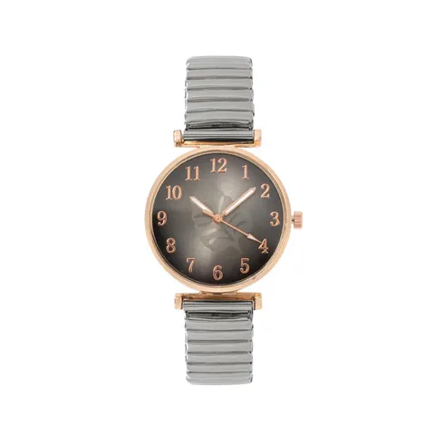 Damen Mode Quarzuhr Legierung Elastisches Band Blattmuster Zifferblatt Arabische Ziffern Lässige Studenten Armbanduhr