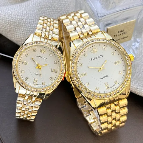 Luxus Pärchen Quarzuhr Business Herren Damen Goldlegierung Strass Zifferblatt Mode Analoge Armbanduhr Liebhaber Geschenk