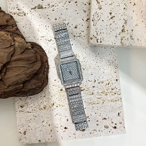 Luxury Women Square Full Diamond Quartz Watch Elegant Rhinestone Alloy Wristwatch Fashion Shinning Ladies Metal Dress Watch
