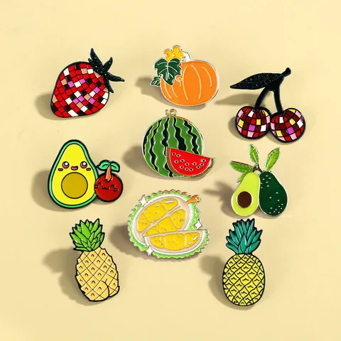 Cartoon Fruit Enamel Brooch Pin Zinc Alloy Cute Pineapple Avocado Strawberry Watermelon Cherry Pumpkin Backpack Decor Badge