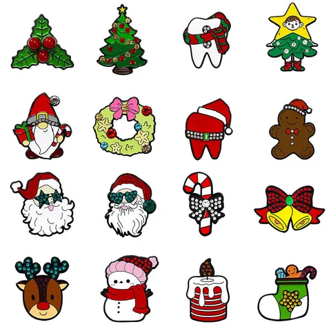 Weihnachten Cartoon Brosche Legierung Strass Emaille Weihnachtsmann Weihnachtsbaum Rentier Abzeichen Pin Festlicher Schmuck