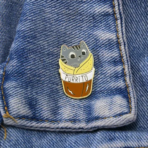Cute Cartoon Cat Burrito Enamel Brooch Pin Novelty Dessert Cake Design Alloy Badge Jewelry For Clothes Bag Decoration Gift