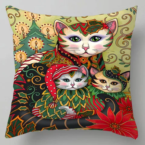 Funda de Cojín Decorativa Estampado de Gato Pintura al Óleo Cuadrada Decoración Moderna para Hogar Sofá Cama