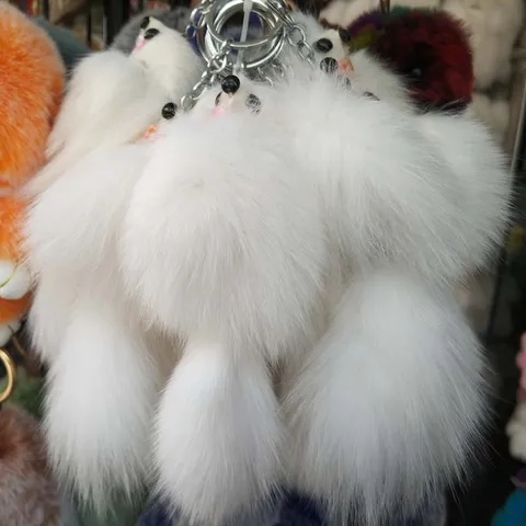 Creative Faux Fox Fur Ball Keychain Cute Plush Pompom Bag Pendant Car Key Ring For Women Girls Accessory