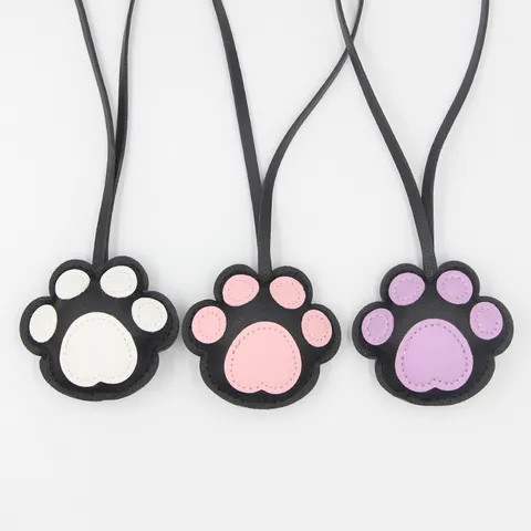 Cute Cat Paw Keychain PU Leather Polyester Animal Dog Footprint Bag Charm Pendant Kawaii Accessories For Women Girl Gift