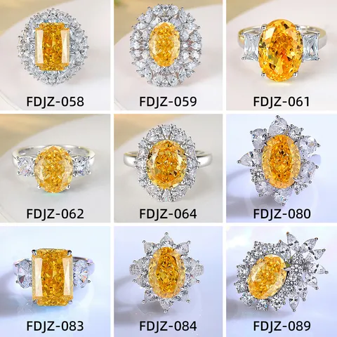 S925 Sterling Silver Goose Yellow Zirconia Ring For Women Luxury Rectangular Oval Cut High Carbon Diamond Ice Flower Ring