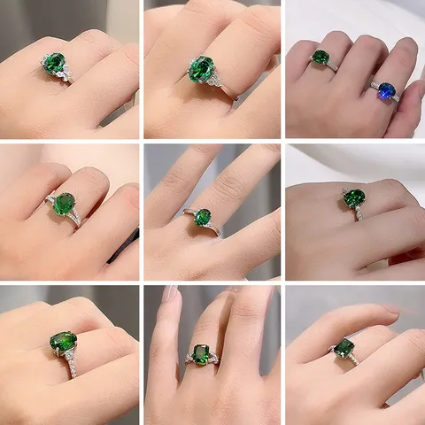 S925 Sterling Zilver Smaragd Snit Groene Koolstofrijke Diamant Ring Voor Vrouwen Luxe Ice Cut Vierkante Edelsteen Ring Zilver Ingelegde