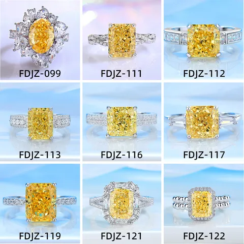 S925 Sterling Silver Goose Yellow Zirconia Ring For Women Luxury Rectangular Oval Cut High Carbon Diamond Ice Flower Ring