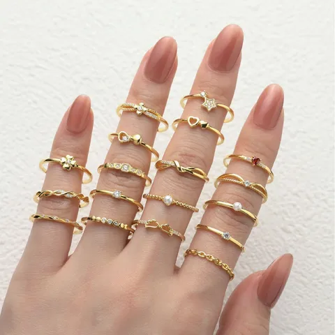 925 Sterling Silver Stackable Rings for Women Gold Plated Zirconia Artificial Pearl Star Heart Wings Butterfly Open Rings Jewelry