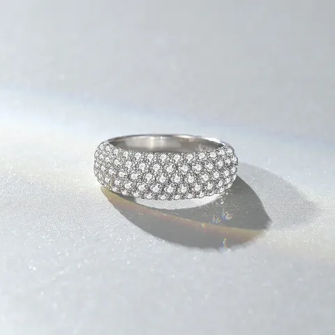 925 Sterlingsilber Breiter Ring Halbe Ewigkeit Damen Vollbesetzt Zirkonia Luxus Fingerschmuck Geschenk Weißgold Finish