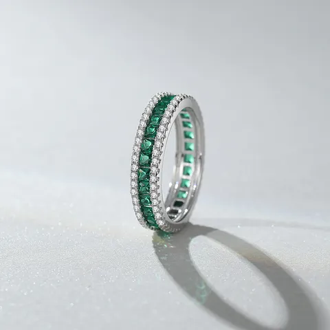 925 Sterling Silver Princess Cut Zirconia Micro Pave Sandwich Eternity Ring For Women Luxurious White Green Red Gemstone Party Jewelry Finger Ring