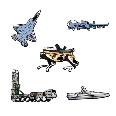 Alloy Military Enamel Brooch Pin Set For Military Fans Backpack Decoration Fighter Jet Unmanned Drone Missile Vehicle Robot Dog Ship Commemorative Badge Jewelry Gift