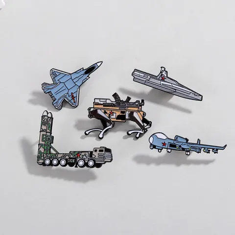Alloy Military Enamel Brooch Pin Set For Military Fans Backpack Decoration Fighter Jet Unmanned Drone Missile Vehicle Robot Dog Ship Commemorative Badge Jewelry Gift