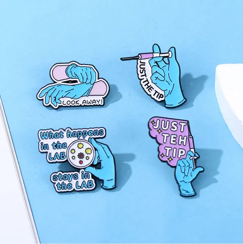 Medical Theme Cartoon Metal Enamel Pin Nurse Doctor Series Glove Syringe Petri Dish Brooch Pins For Clothing Bags Decoration Funny Jewelry Gift