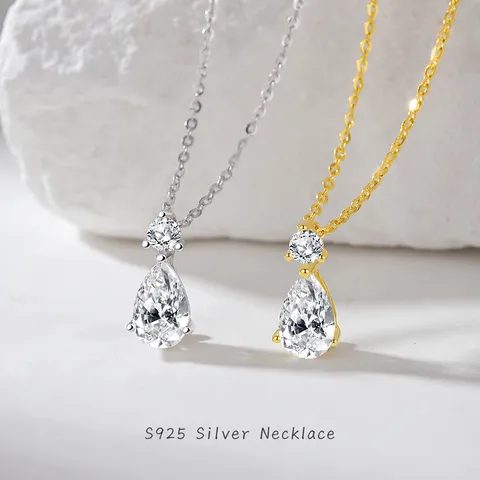 Collana con Ciondolo in Argento Sterling 925 Moissanite Forma Pera 1ct Moissanite Colore D Goccia d'Acqua da Donna Gioielli