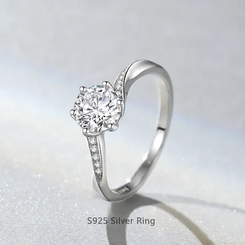 GRA Bague en Argent Sterling 925 Moissanite Minimaliste Rond Géométrique Incrusté Strass Bague pour Saint Valentin Femme Bijoux
