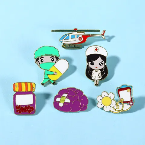 Medical Series Alloy Enamel Brooch Pin Cute Cartoon Nurse Doctor Brain Helicopter Badge For Clothes Decoration Accessories Jewelry