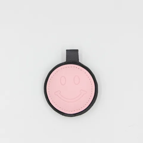 Fashion PU Leather Multi Layer Heart Smile Keychain Creative Bag Charm Pastel Tone Cute Round Car Pendant Accessory