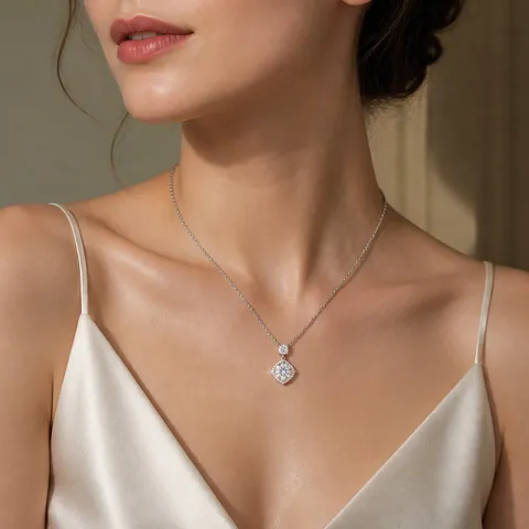 Moissanit Halskette GRA Zertifiziert S925 Sterlingsilber Quadratischer Lichthof Anhänger Halskette Für Damen Jubiläumsgeschenk Schmuck