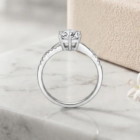 Élégante Bague en Argent Sterling 925 Moissanite Bande Torsadée Six Griffes Coupe Ronde Strass Pave Bijoux Fins Pour Femmes Cadeaux