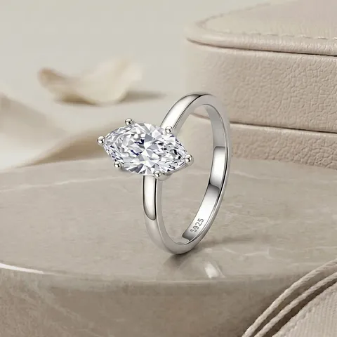 925 Sterling Silver Marquise Cut Moissanite Ring One Carat Six-Prong Setting White Gold Plated Engagement Ring For Women Fashion Jewelry