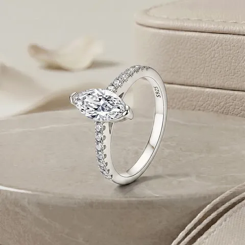 Minimalistische 925 Sterling Zilveren Marquise Moissaniet Ring Voor Dames 1 Karaat Marquise Geslepen Diamanten Verlovingsring Sieraden