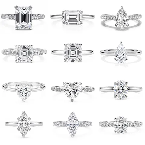 GRA S925 Sterling Silver Moissanite Ring For Women Sparkling Fancy Cut Emerald Heart Pear Shape Wedding Engagement Ring Niche Design Fine Jewelry