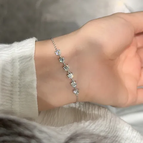 Bracelet en Argent Sterling 925 avec Moissanite pour Femme Bijoux de Luxe Élégants pour Anniversaire Saint Valentin Cadeau